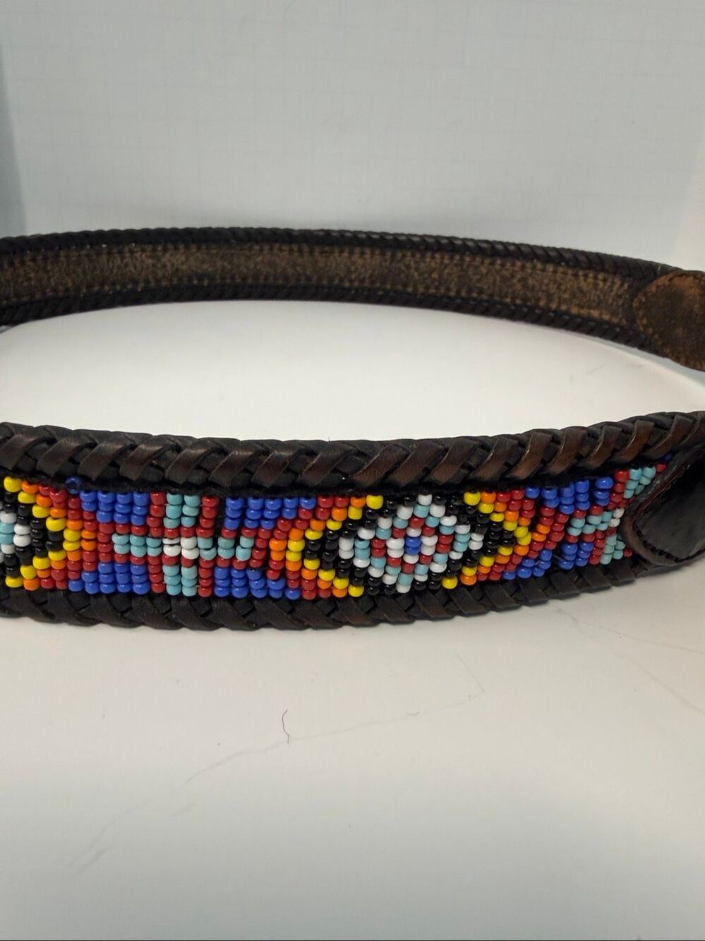 Vintage 1991 Leather Beaded Western Belt 36” - Picture 3 of 11